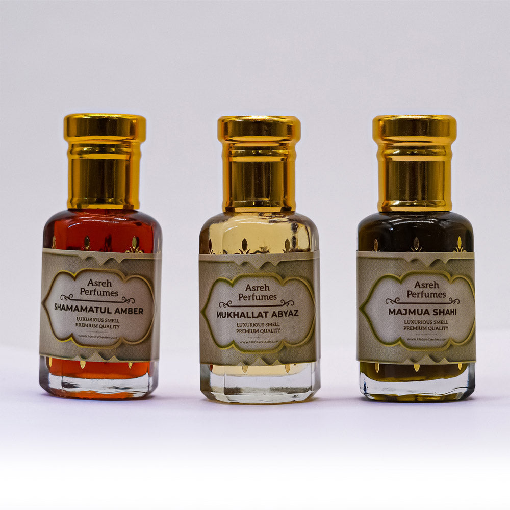 Shamamatul Amber, Mukhallat Abyaz & Majmua Shahi 12ml each, pack of 3 - Asreh Premium Quality Attar