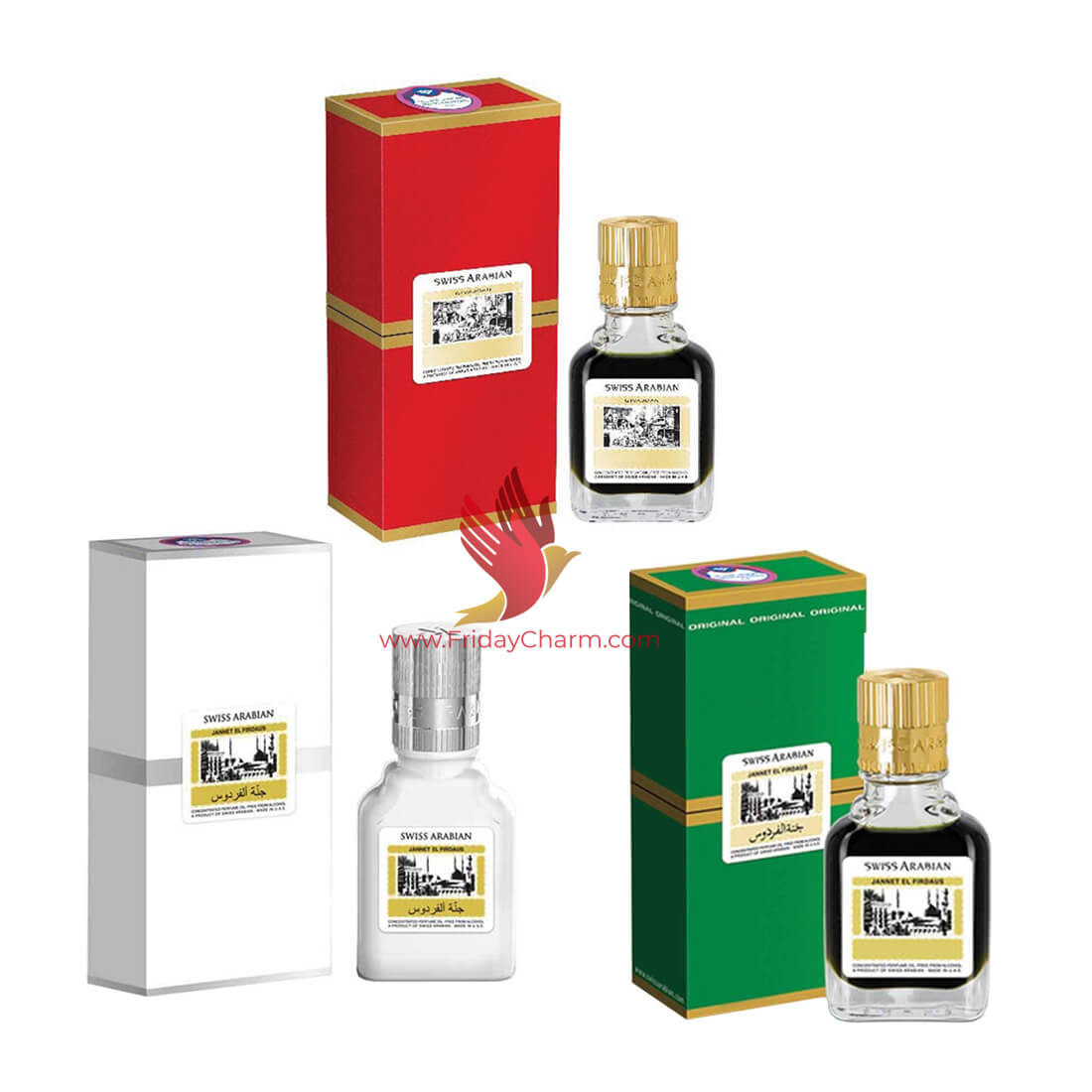 Swiss Arabian Jannat ul Firdaus 9ml Attar Red, White & Green Pack of 3