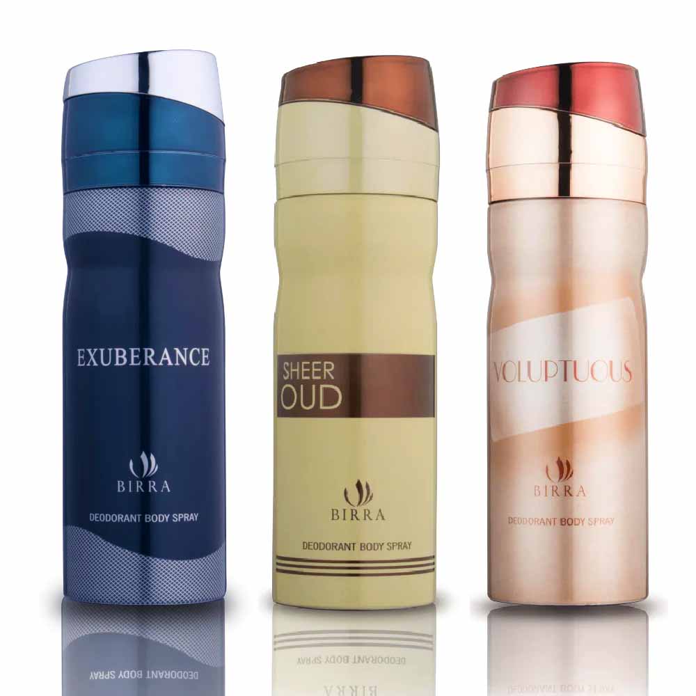 Birra Exuberance, Sheer Oud, Voluptuous Deodorant Pack of 3 200ml Each