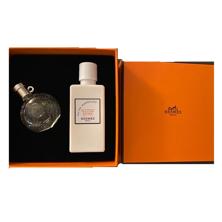 Hermes Eau Des Merveilles Bleue Eau De Toilette Miniature 7.5ml / Moisturizing Body Lotion 40ml
