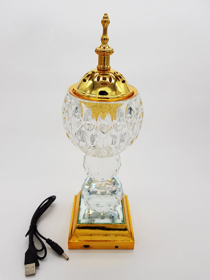 Crystal Bakhoor Burner with Rechargeble LED Lights &amp; 50g Fragrance Paste &amp; 10 Coal Coins
