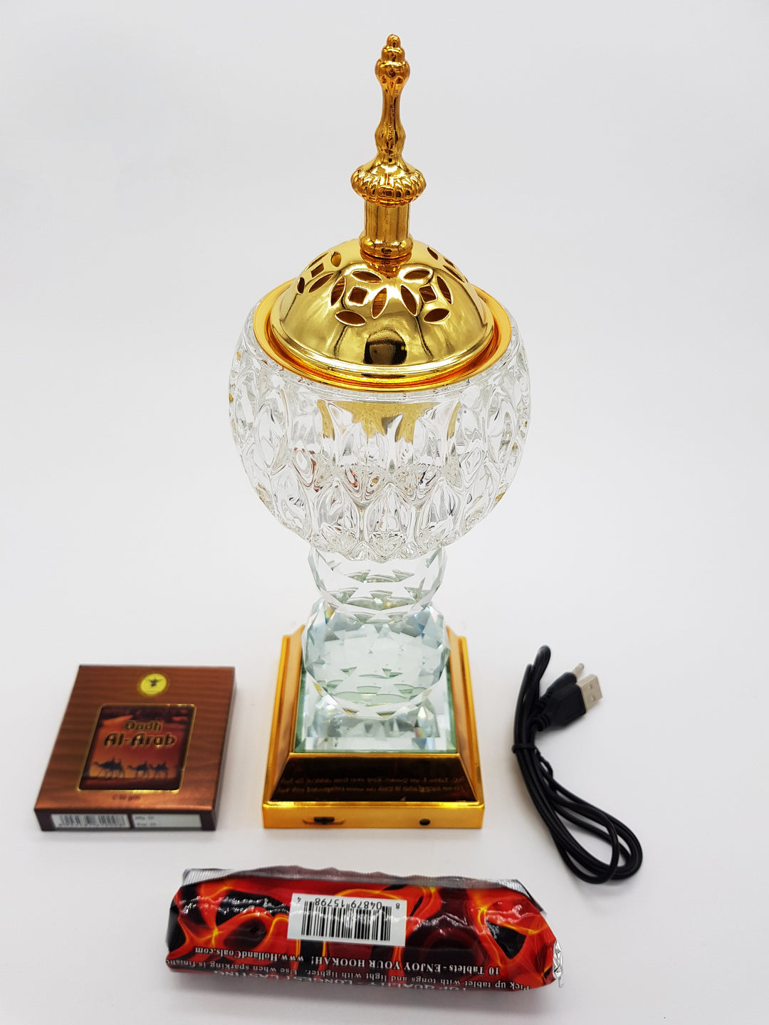 Crystal Bakhoor Burner with Rechargeble LED Lights &amp; 50g Fragrance Paste &amp; 10 Coal Coins