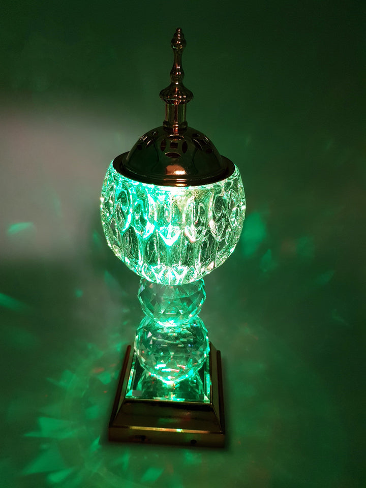 Crystal Bakhoor Burner with Rechargeble LED Lights &amp; 50g Fragrance Paste &amp; 10 Coal Coins