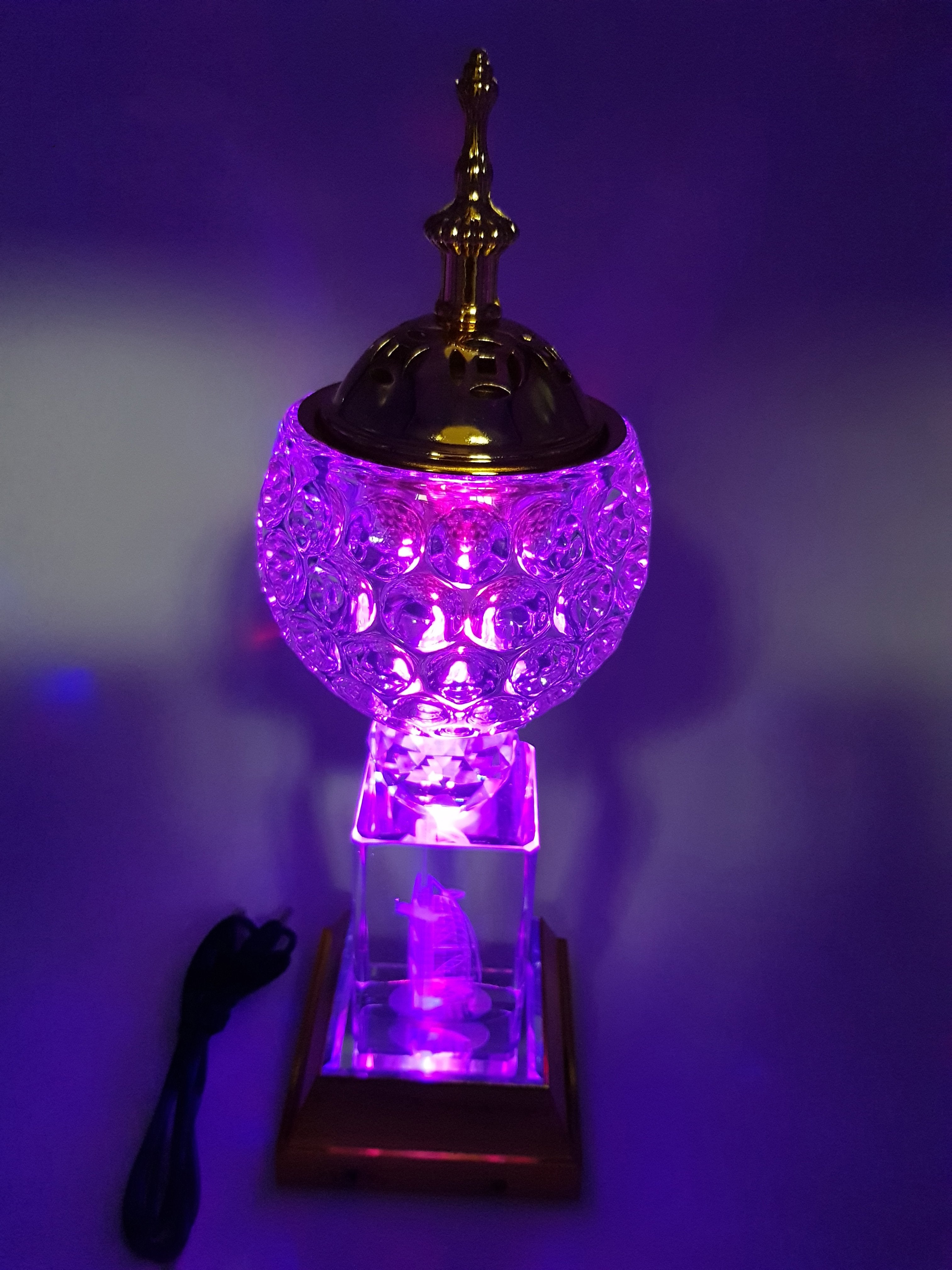 Crystal Bakhoor Burner with Rechargeble LED Lights, 50g Fragrance Paste & 10 Coal Coins