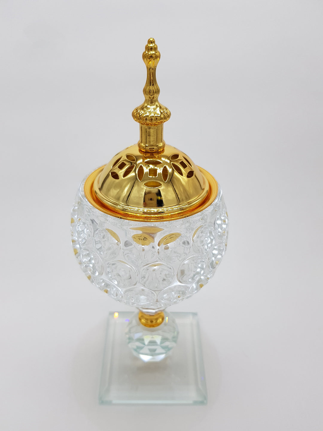 Non Electrical Crystal Bakhoor Burner with 50g Frgrance Paste &amp; 10 Coal Coins Crystal Incense Holder Set 1009-Clear and Gold