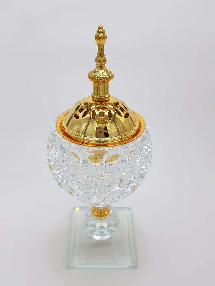 Non Electrical Crystal Bakhoor Burner with 50g Frgrance Paste &amp; 10 Coal Coins Crystal Incense Holder Set 1009-Clear and Gold