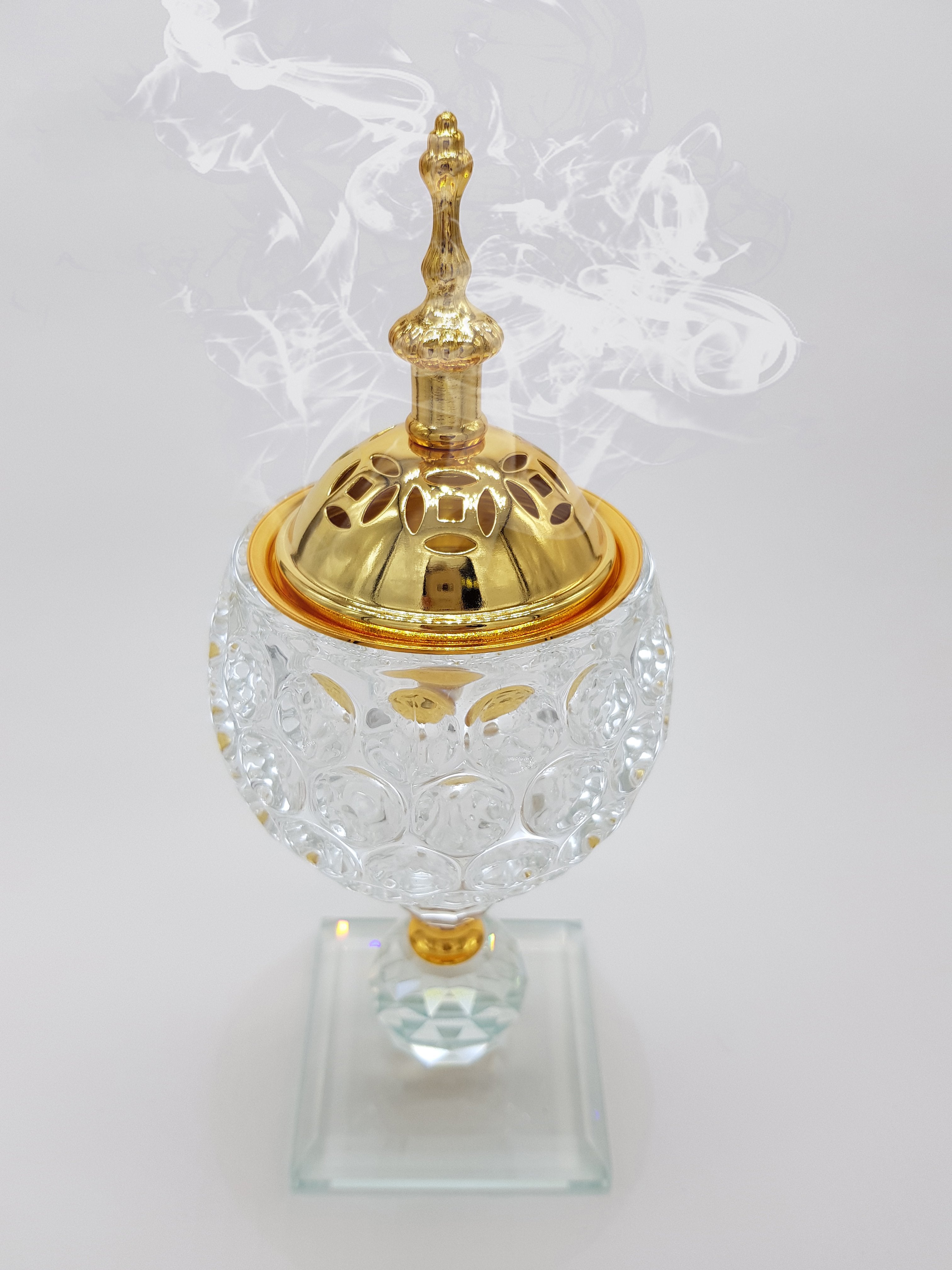 Non Electrical Crystal Bakhoor Burner with 50g Frgrance Paste & 10 Coal Coins Crystal Incense Holder Set 1009-Clear and Gold