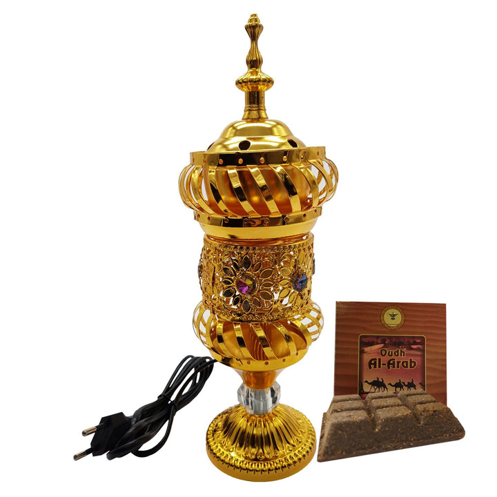 Electrical Bakhoor Burner &amp; 50g Fragrance Paste Iron Incense Holder - Golden (Oud/BAKHOOR/LOBAAN)