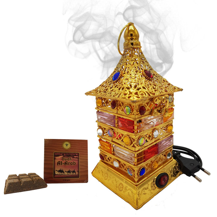 Electrical Bakhoor Burner &amp; 50g Fragrance Paste - Golden