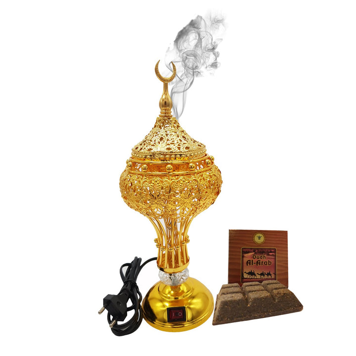 Electrical Bakhoor Burner &amp; 50g Fragrance Paste - Golden
