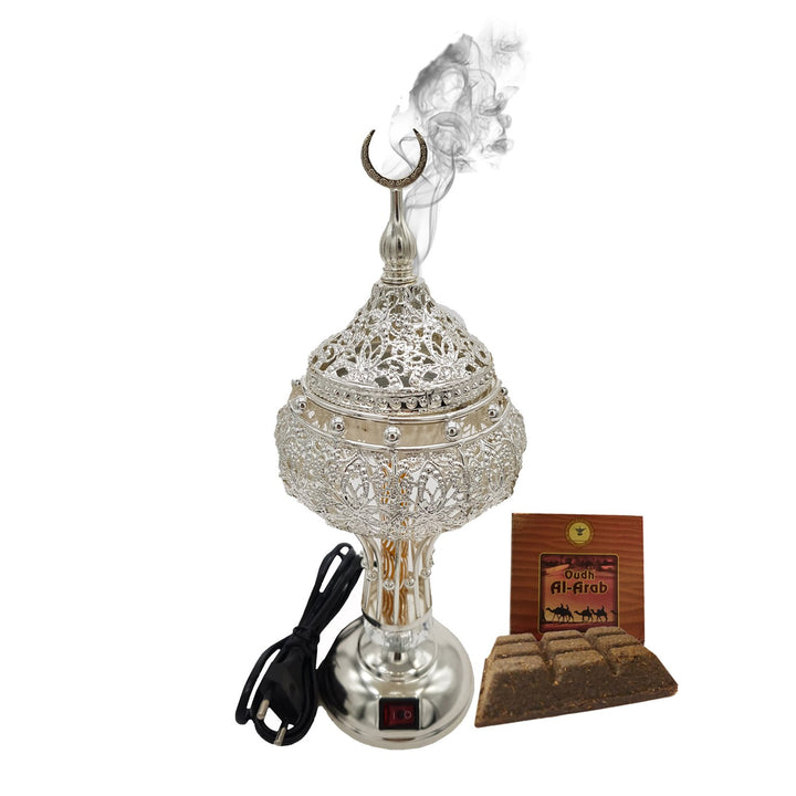 Electrical Bakhoor Burner &amp; 50g Fragrance Paste - Silver
