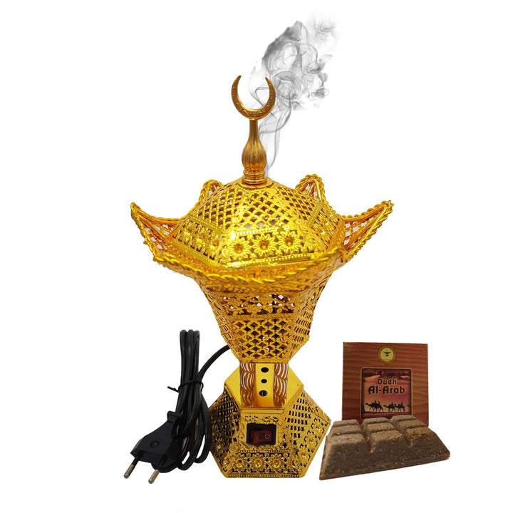 Electrical Bakhoor Burner &amp; 50g Fragrance Paste - Golden