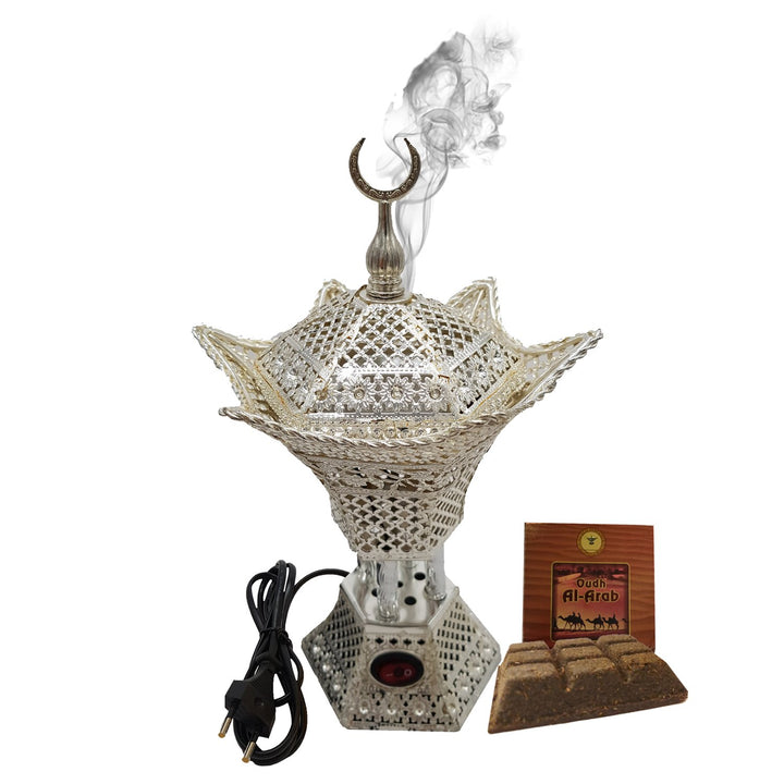 Electrical Bakhoor Burner &amp; 50g Fragrance Paste - Silver