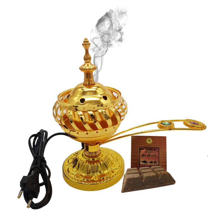 Electrical Bakhoor Burner &amp; 50g Fragrance Paste - Golden