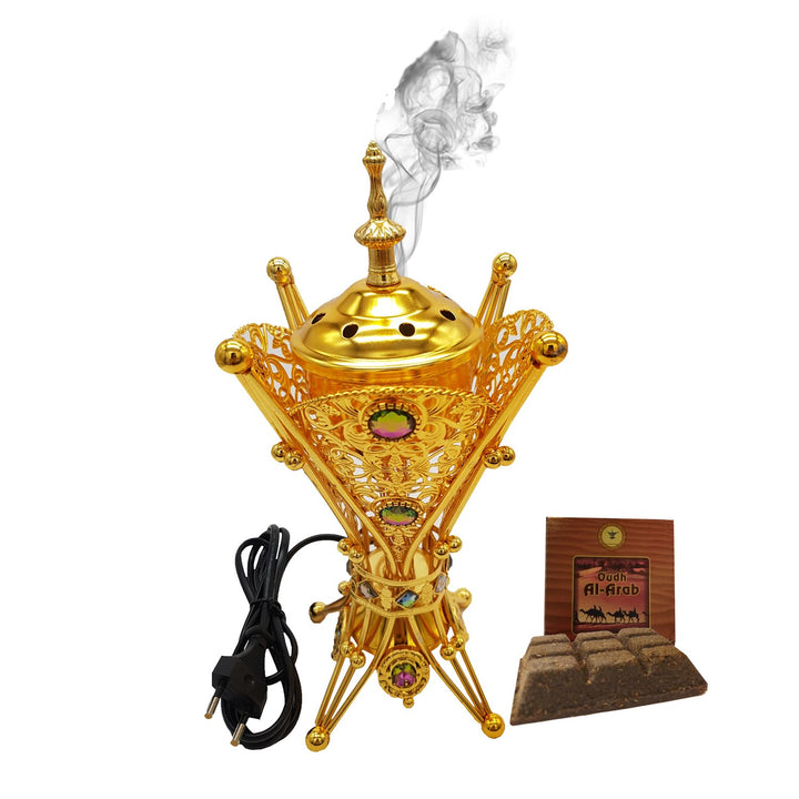 Electrical Bakhoor Burner &amp; 50g Fragrance Paste - Golden