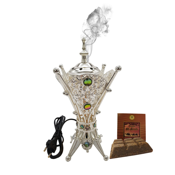 Electrical Bakhoor Burner &amp; 50g Fragrance Paste - Silver