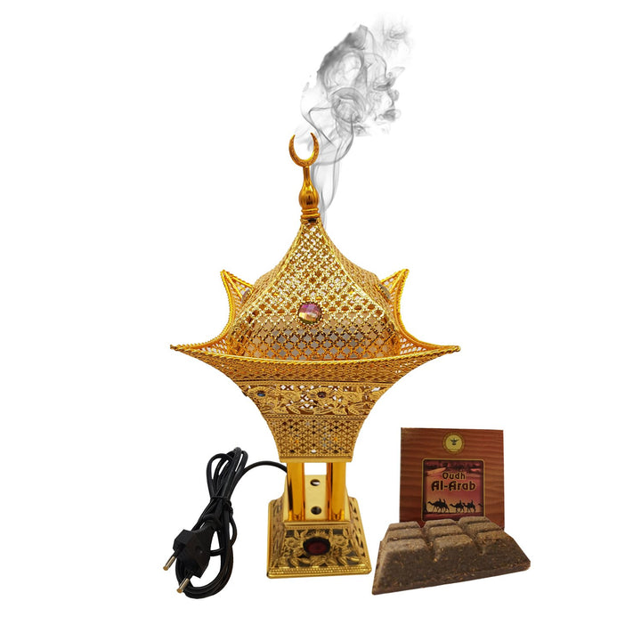 Electrical Bakhoor Burner &amp; 50g Fragrance Paste - Golden