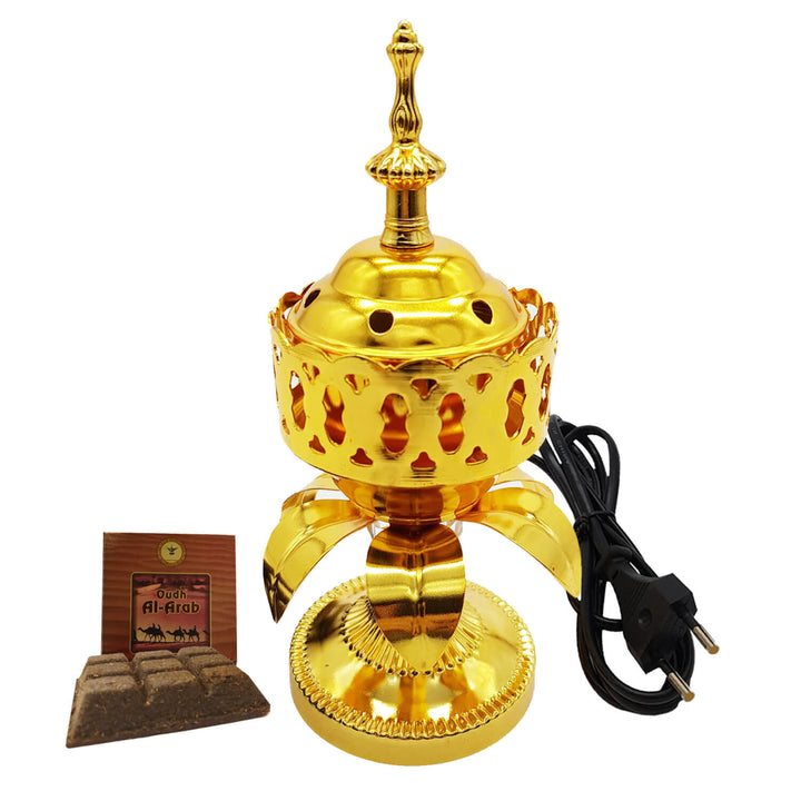 Electrical Bakhoor Burner &amp; 50g Fragrance Paste - Golden