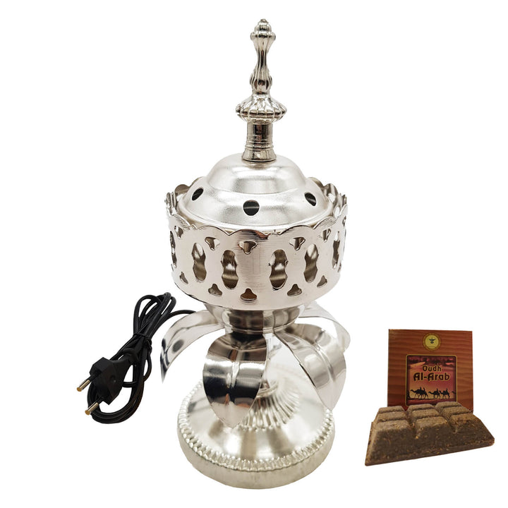 Electrical Bakhoor Burner &amp; 50g Fragrance Paste - Silver