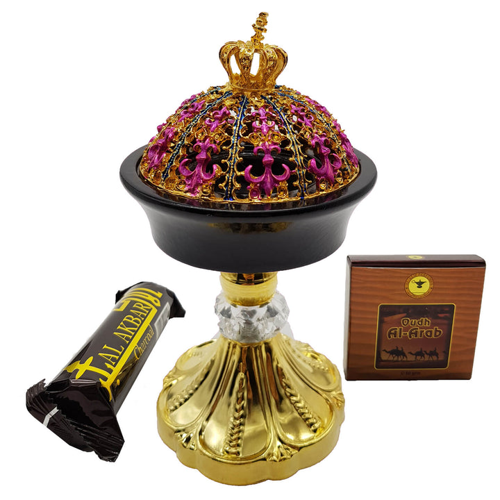 Non Electrical Bakhoor Burner, 50g Fragrance Paste &amp; 10 Coal Coins - Pink