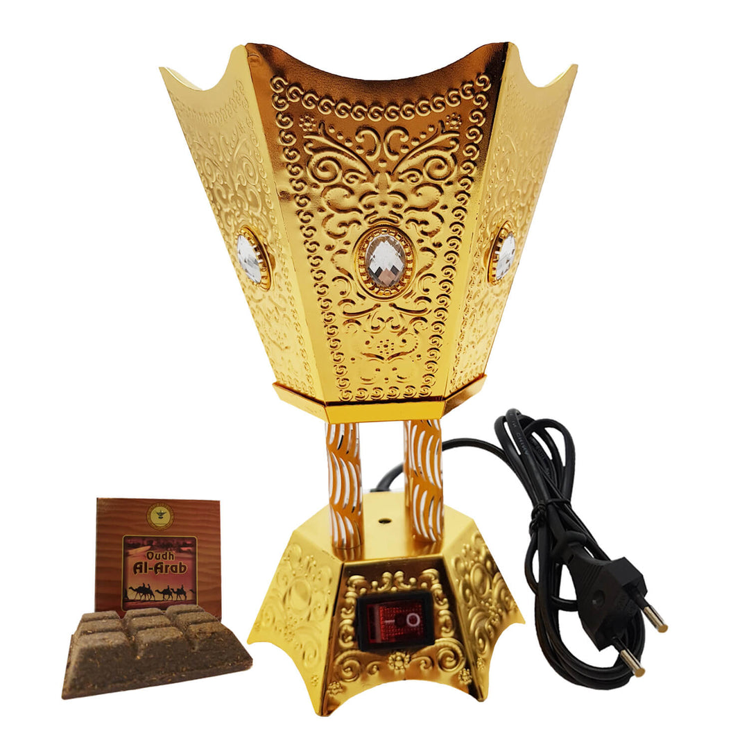 Electrical Bakhoor Burner &amp; 50g Fragrance Paste - Golden