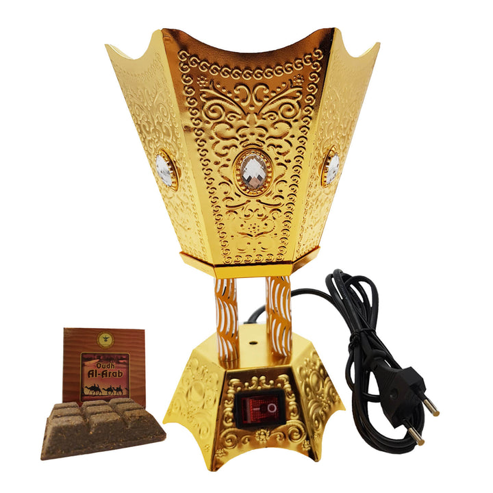Electrical Bakhoor Burner &amp; 50g Fragrance Paste - Golden