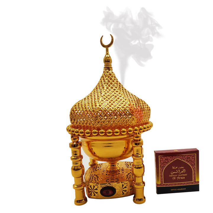 Electrical Bakhoor Burner &amp; 50g Fragrance Paste - Golden