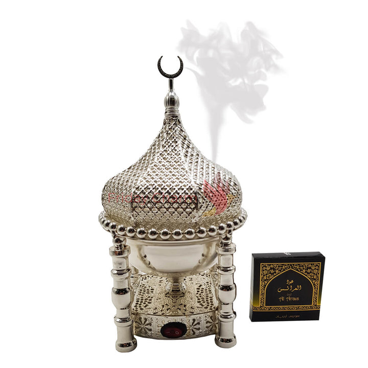 Electrical Bakhoor Burner &amp; 50g Fragrance Paste - Silver