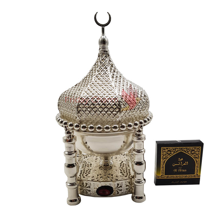 Electrical Bakhoor Burner &amp; 50g Fragrance Paste - Silver