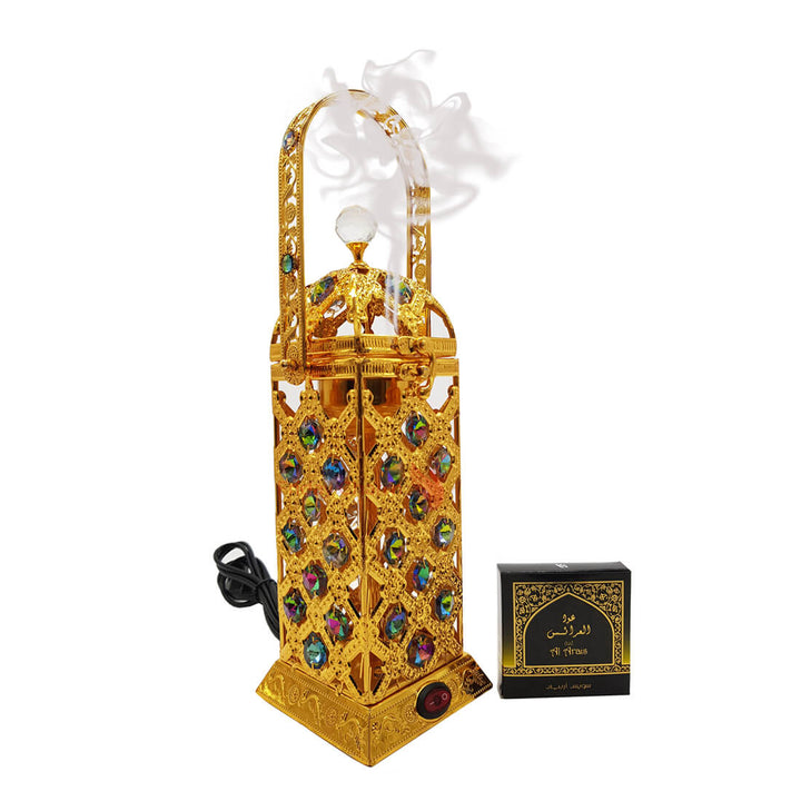 Electrical Bakhoor Burner &amp; 50g Fragrance Paste - Golden