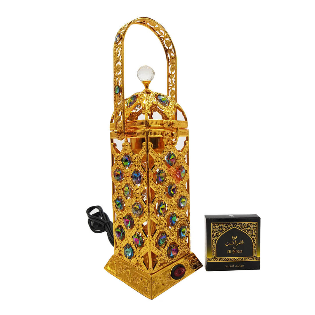 Electrical Bakhoor Burner &amp; 50g Fragrance Paste - Golden
