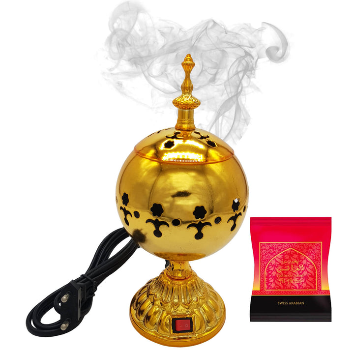 Exclusive Electrical Bakhoor Burner &amp; 40g Fragrance Paste - Golden
