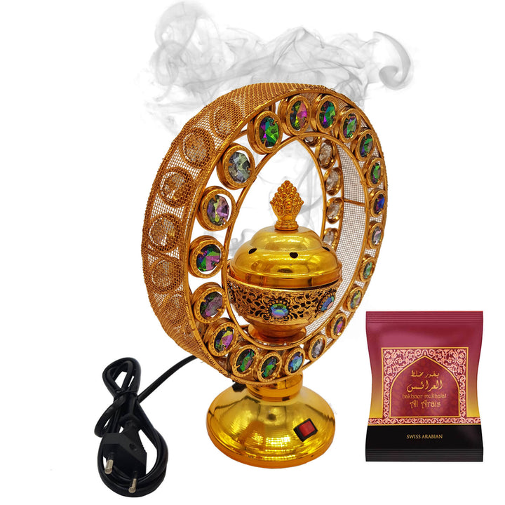 Exclusive Electrical Bakhoor Burner &amp; 40g Fragrance Paste - Golden
