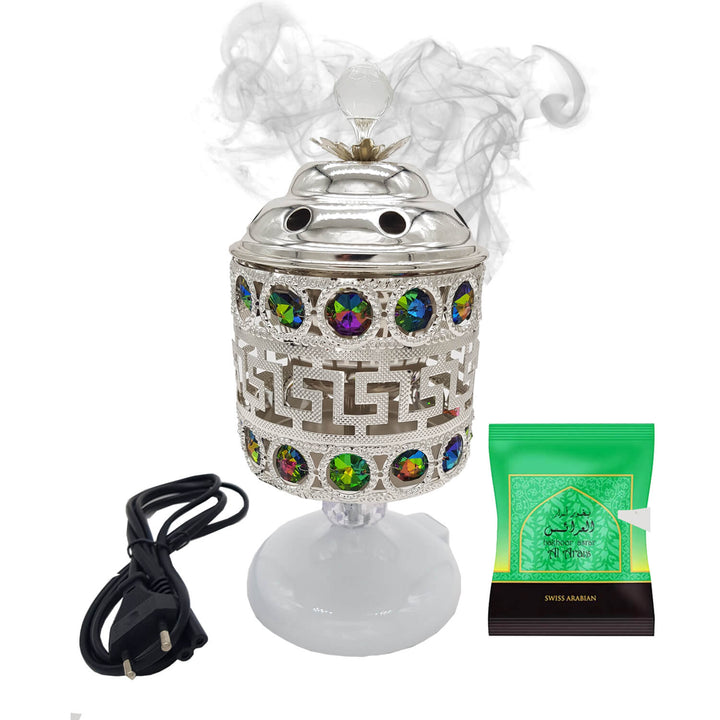 Exclusive Electrical Bakhoor Burner &amp; 40g Fragrance Paste - Silver