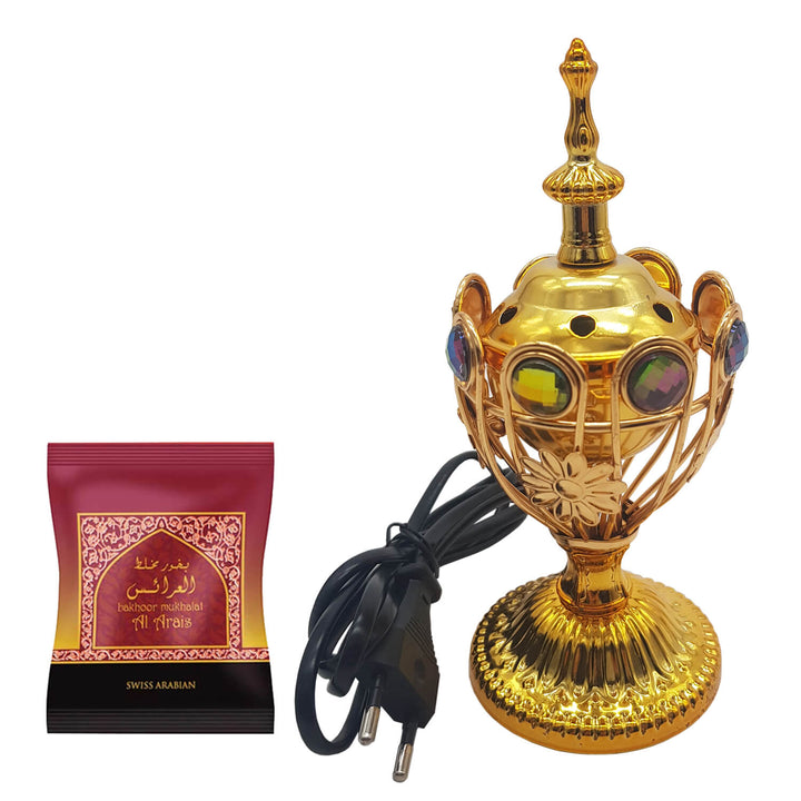 Electrical Bakhoor Burner &amp; 40g Fragrance Paste - Golden