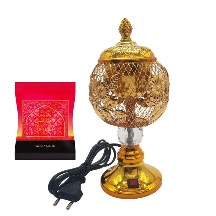 Electrical Bakhoor Burner &amp; 40g Fragrance Paste - Golden