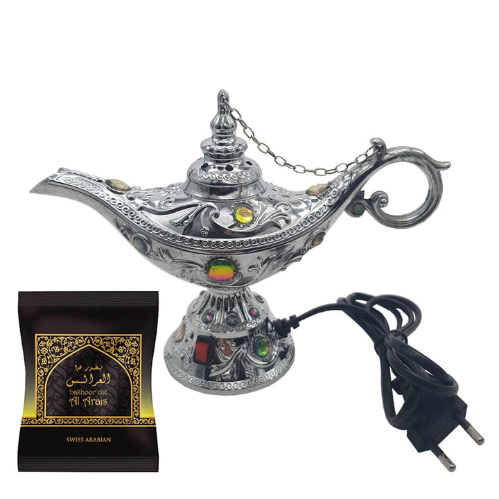 Electrical Bakhoor Burner &amp; 40g Fragrance Paste - Silver