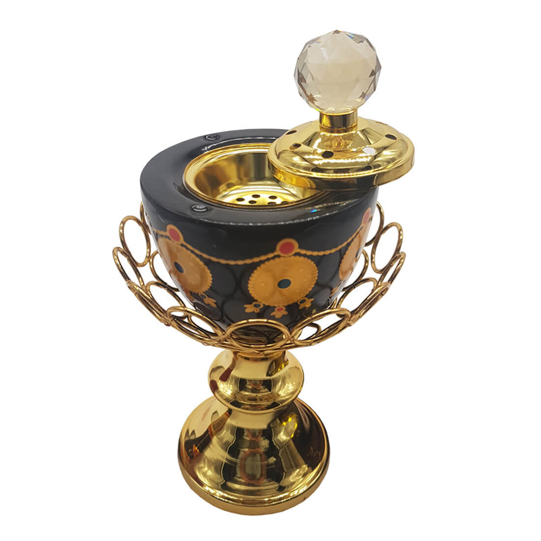 Non Electrical Bakhoor Burner with 10 Coal Coins &amp; 40g Fragrance Paste - Black