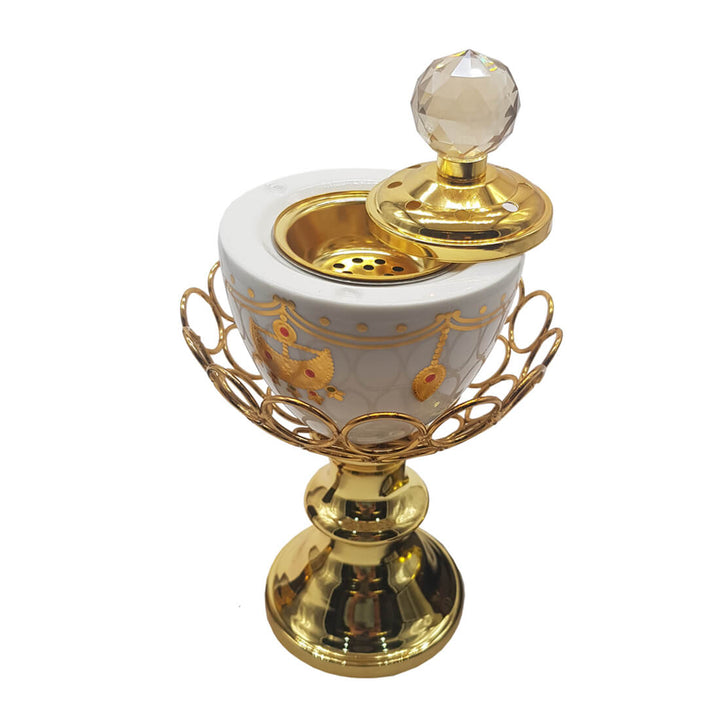 Non Electrical Bakhoor Burner with 10 Coal Coins &amp; 40g Fragrance Paste - White