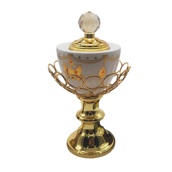Non Electrical Bakhoor Burner with 10 Coal Coins &amp; 40g Fragrance Paste - White