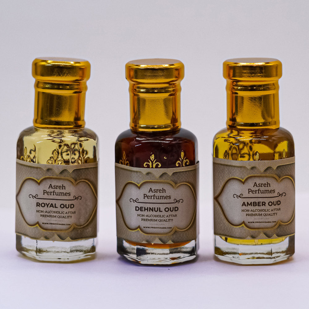 Royal Oud, Dehnul Oud & Amber Oud 12ml Each, Pack Of 3 - Asreh Premium Quality Attar