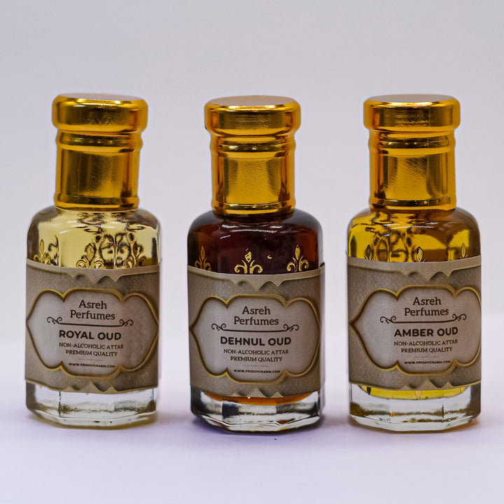 Royal Oud, Dehnul Oud &amp; Amber Oud 12ml Each, Pack Of 3 - Asreh Premium Quality Attar