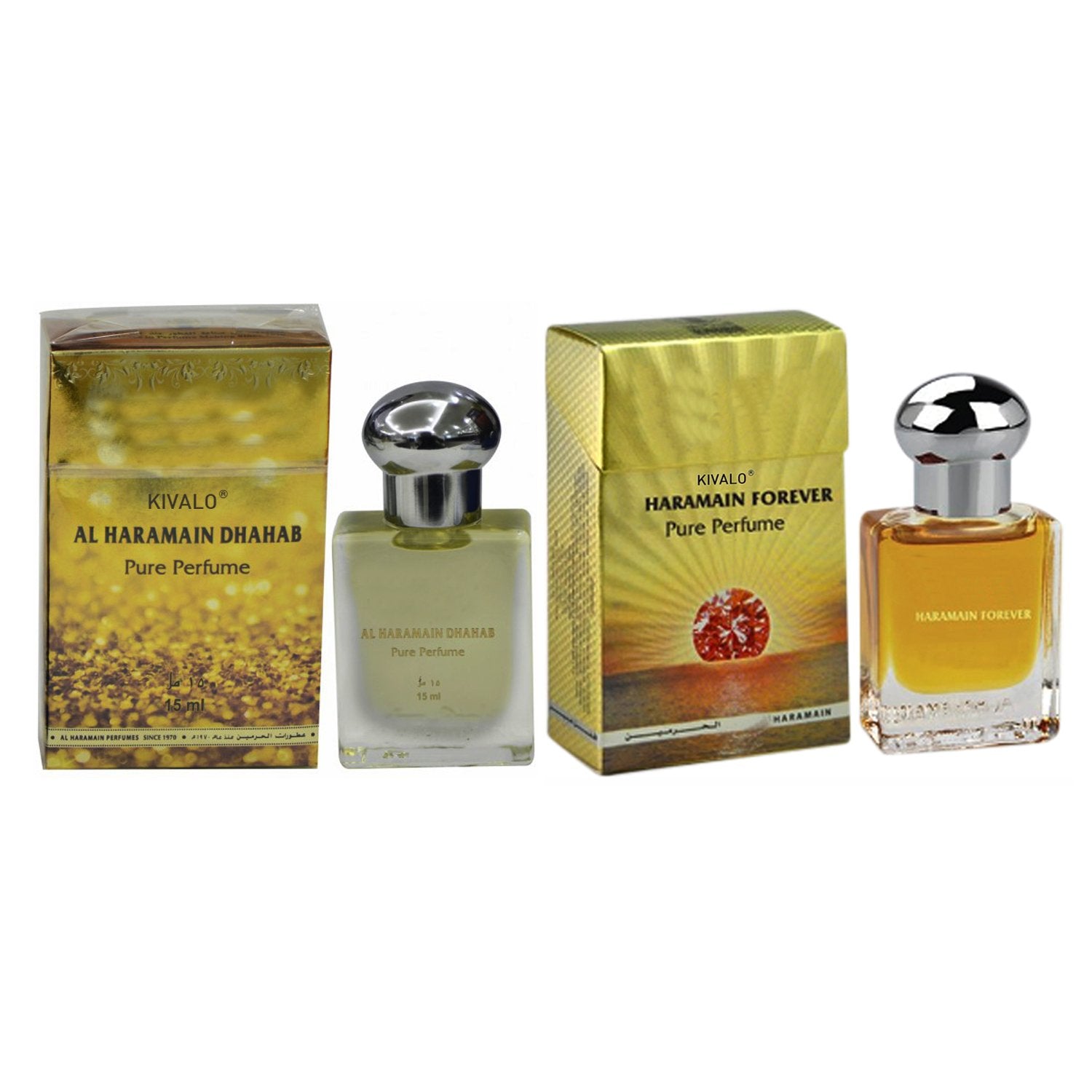 Al Haramain Dhahab & Forever Fragrance Pure Original Roll on Perfume Oil Pack of 2 (Attar) - 2 x 15 ml