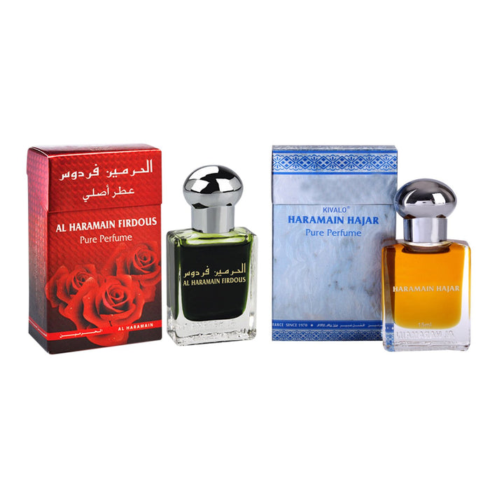 Al Haramain Firdous &amp; Hajar Fragrance Pure Original Roll on Perfume Oil Pack of 2 (Attar) - 2 x 15 ml