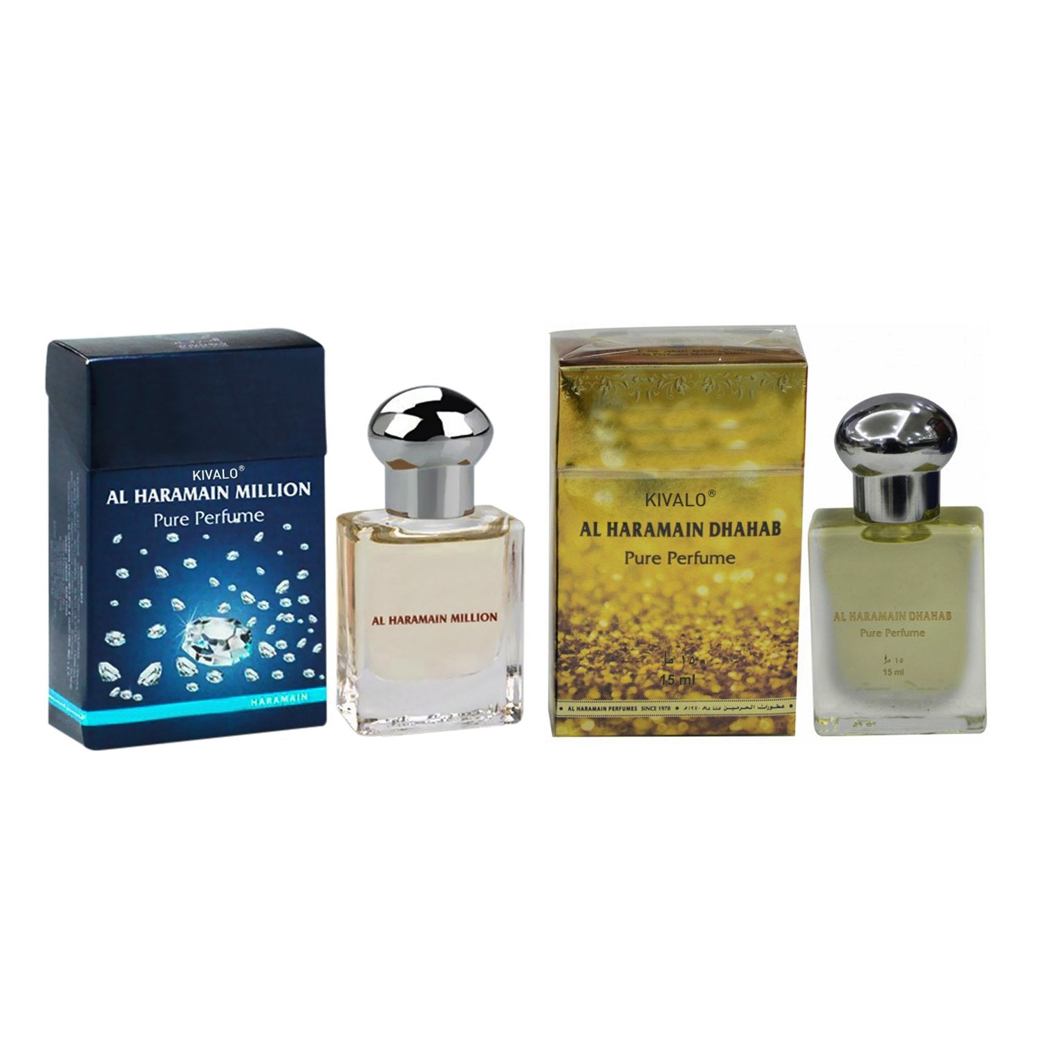 Al Haramain Million & Dhahab Fragrance Pure Original Roll on Perfume Oil Pack of 2 (Attar) - 2 x 15 ml