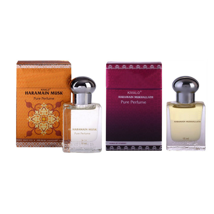 Al Haramain Musk &amp; Mukhallath Fragrance Pure Original Roll on Perfume Oil Pack of 2 (Attar) - 2 x 15 ml
