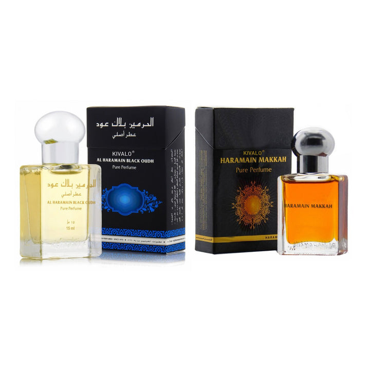 Al Haramain Black Oudh &amp; Makkah Roll on Pack of 2 Attar - 2 x 15ml