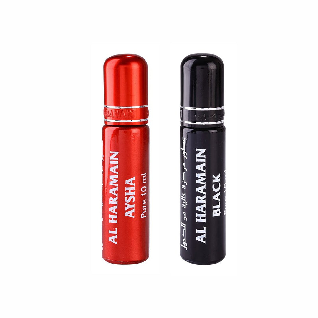 Al Haramain Aysha &amp; Black Roll On Attar Pack of 2 x 10ml