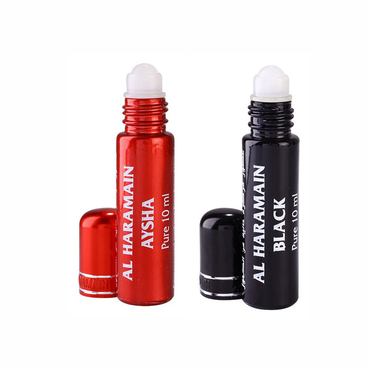 Al Haramain Aysha &amp; Black Roll On Attar Pack of 2 x 10ml