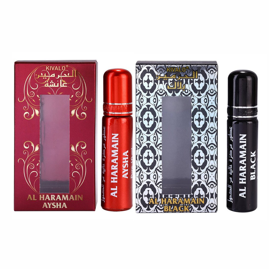 Al Haramain Aysha &amp; Black Roll On Attar Pack of 2 x 10ml